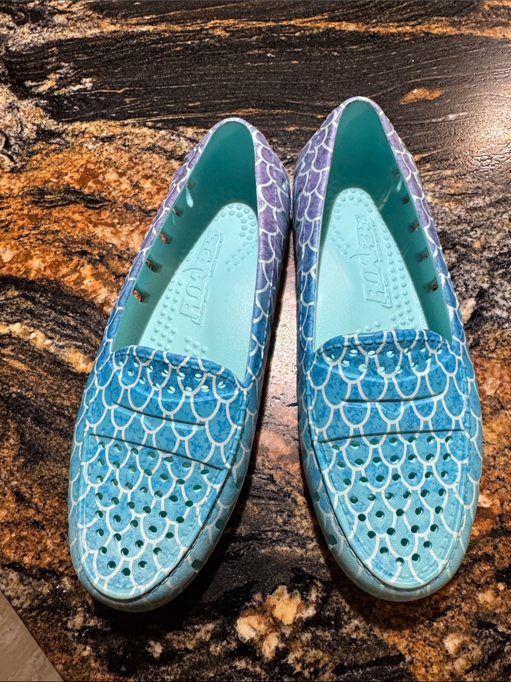 Women's Blue Patterned Slip-On Loafers